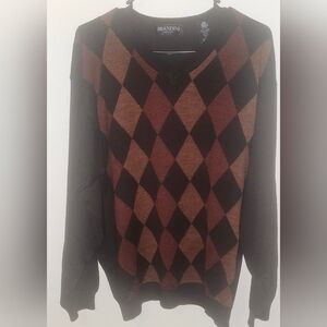 Brandini Made in Italy 100% Merino Wool Argyle Sweater | Brown & Burgundy Large
